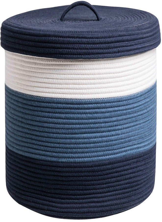 Cottonphant 20" x 20" x 15" Extra Large Storage Basket with Lid, Cotton Rope Storage Baskets, Laundry Hamper, Cloth Bin, for Clothes Towels Blankets Pillows Storage in Living Room, Basket with Lid Blue/Deep Blue - Image 1
