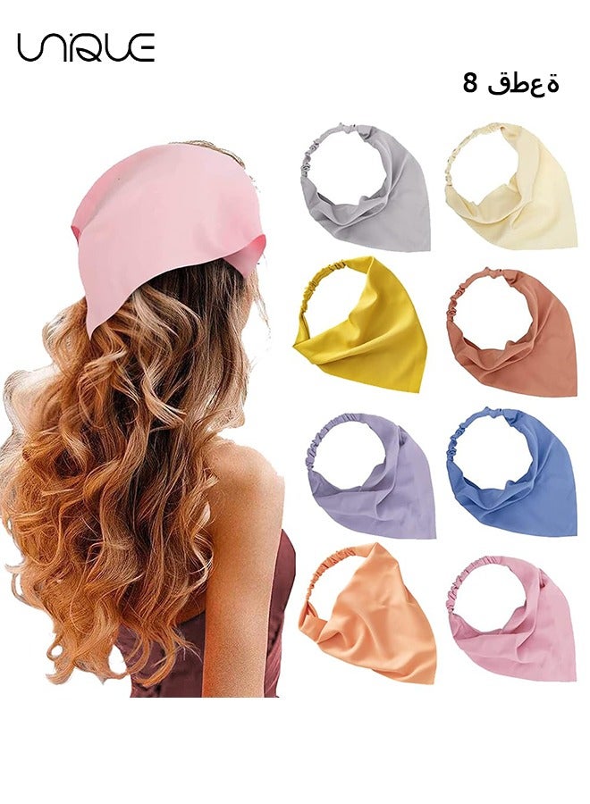 Unique 8 Pack Hair Scarves Headband Elastic Boho Bandanas Scarf, Chiffon Head Kerchief with Hair Pins for Women Girls Farmhouse Hair Accessories, Solid Color - Image 1