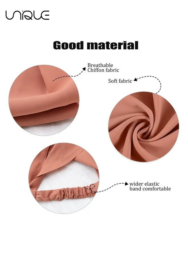 Unique 8 Pack Hair Scarves Headband Elastic Boho Bandanas Scarf, Chiffon Head Kerchief with Hair Pins for Women Girls Farmhouse Hair Accessories, Solid Color - Image 2