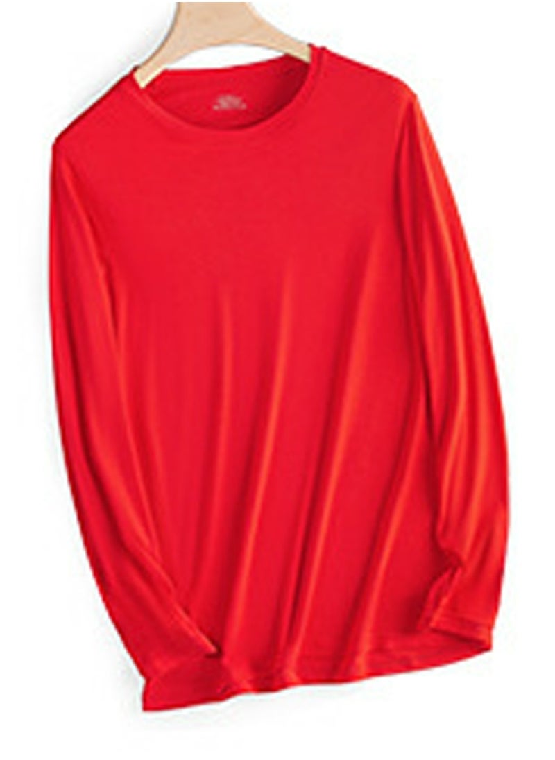 Loquat - Mens Solid Color Soft Crew-Neck Thermal Underwear Shirt Cold Weather Base Layer,Long Sleeve T-Shirt Red - Image 1