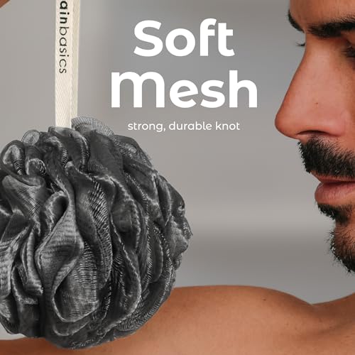 MainBasics Bath Shower Loofah Sponge Pouf Body Scrubber Exfoliator Body Wash Sponge (Set of 3, Black Ice) - Image 3