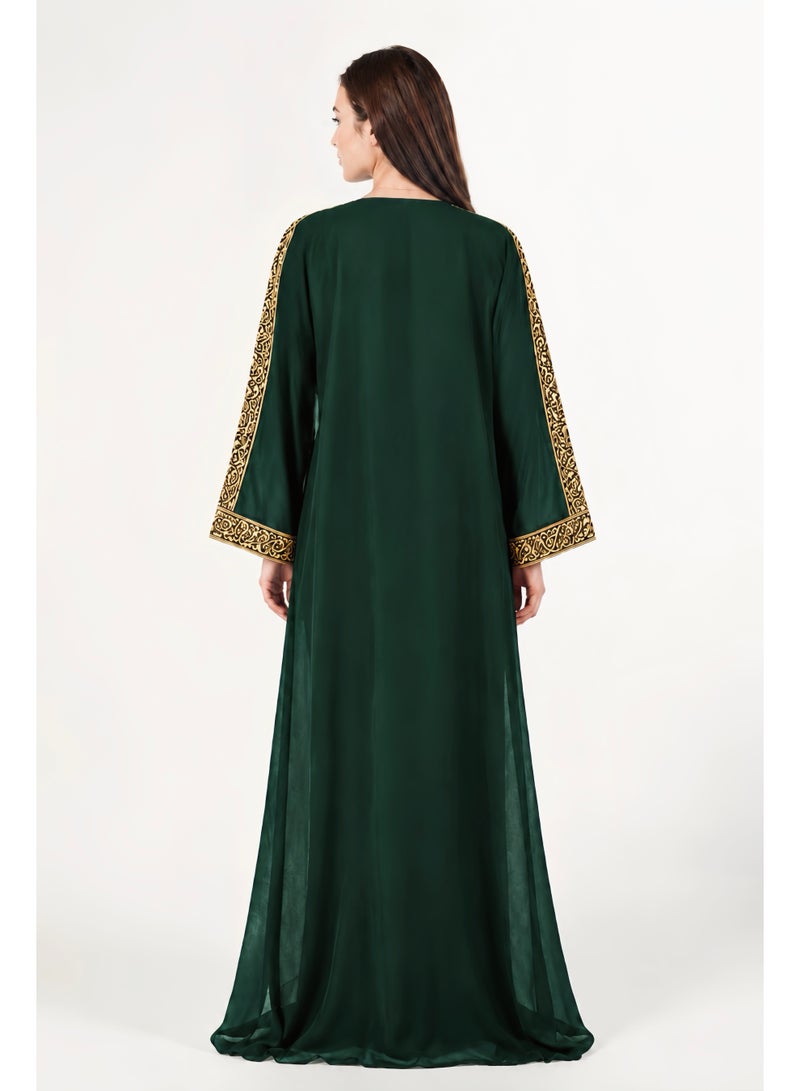 AL BENT AL SHARQIEH Embroidered Chiffon satin kaftan dress - Image 3