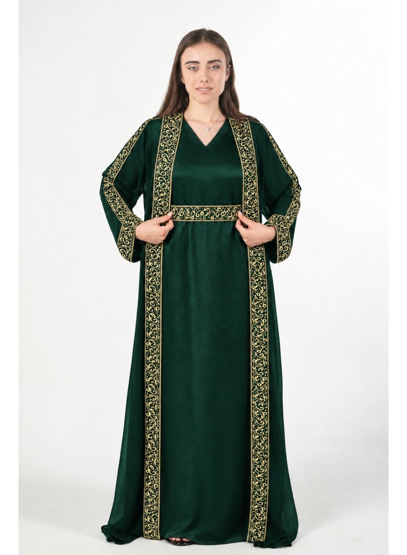 AL BENT AL SHARQIEH Embroidered Chiffon satin kaftan dress - Image 1