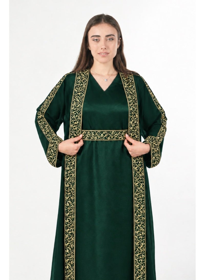 AL BENT AL SHARQIEH Embroidered Chiffon satin kaftan dress - Image 2
