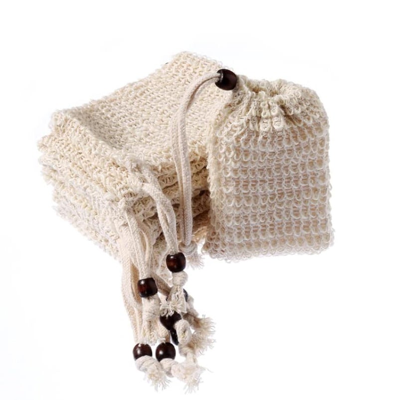 HLLMX 6 Pack Sisal Soap Bag Mesh Soap Saver Bag Natural Sisal Exfoliating Soap Pouch for Foaming Drying Bar Soap Exfoliating Soap Pocket Soap Holder with Drawstring