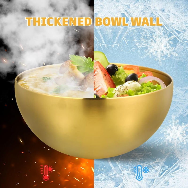 Luxshiny 2pcs Korean Stainless Steel Bowls, Metal Serving Bowl Small Mixing Bowl Salad Bowls Dessert Bowls Kitchen Prep Bowl for Cereal Noodle Ramen Snacks Gold - Image 4