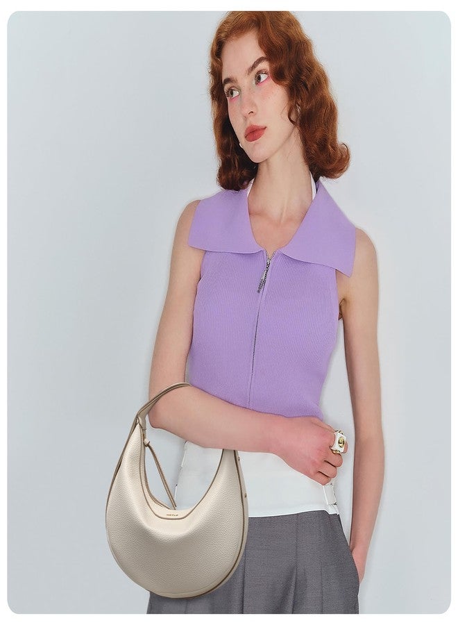 Keyli Crescent Shoulder Bag for Women Crossbody Purse Waterproof Leather Handbags Clutch Designer Tote Bags with Adjustable Strap Beige Cream - Image 4