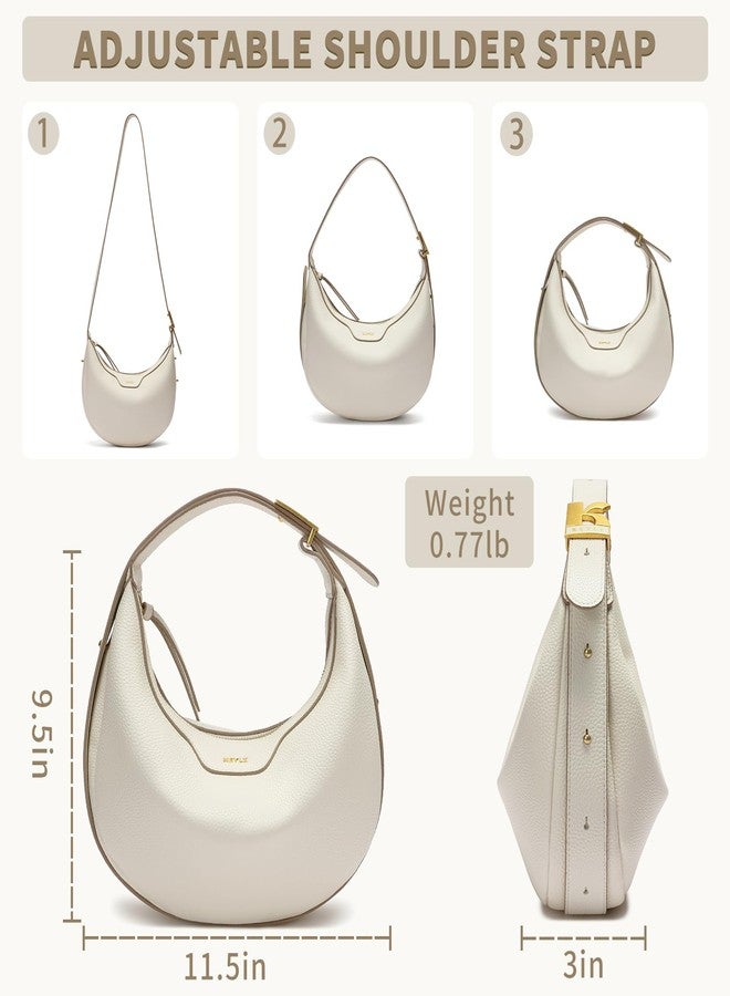 Keyli Crescent Shoulder Bag for Women Crossbody Purse Waterproof Leather Handbags Clutch Designer Tote Bags with Adjustable Strap Beige Cream - Image 2