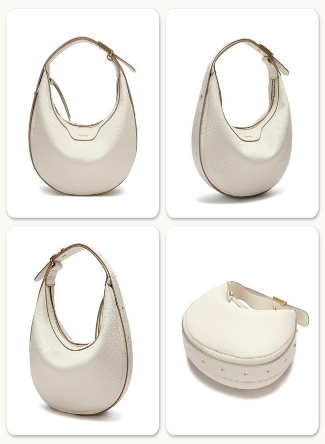 Keyli Crescent Shoulder Bag for Women Crossbody Purse Waterproof Leather Handbags Clutch Designer Tote Bags with Adjustable Strap Beige Cream - Image 3