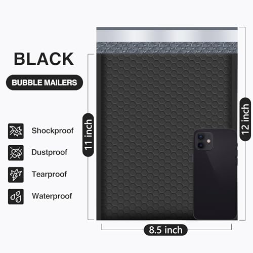 UCGOU أكياس البريد الفقاعية UCGOU 8.5x12 بوصة سوداء 25 حزمة حجم قابل للاستخدام 8.5x11 مغلفات مبطنة بولي #2 متوسطة التعبئة والتغليف غير الشفافة ذاتية الإغلاق مقاومة للماء حقائب الشحن للبضائع والمكياج - Image 2