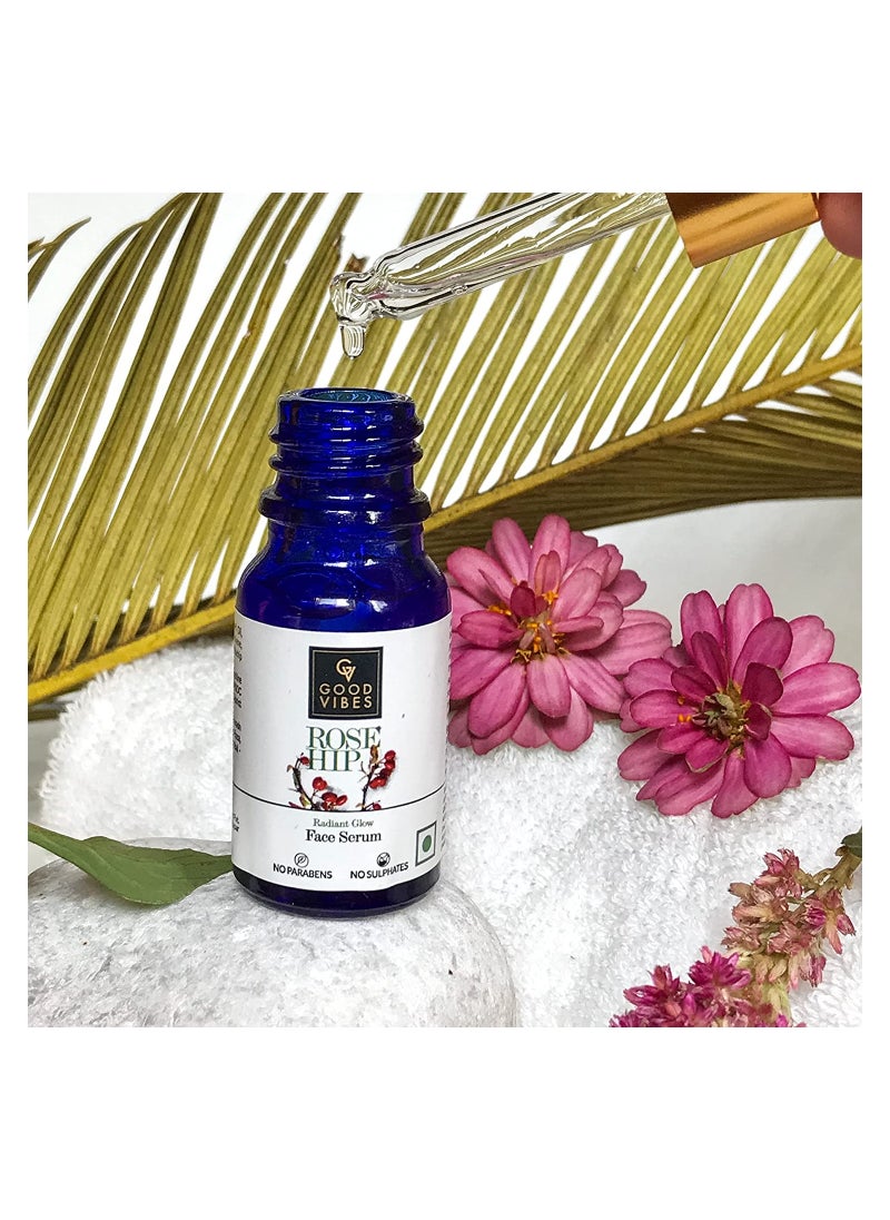 Good Vibes Good Vibes Rose Hip Radiant Glow Face Serum 10 ml Light Weight Non Greasy Moisturizing Anti Ageing Formula For All Skin Types Corrects Dark Spots Natural No Parabens & Sulphates No Animal Testing  - Image 5