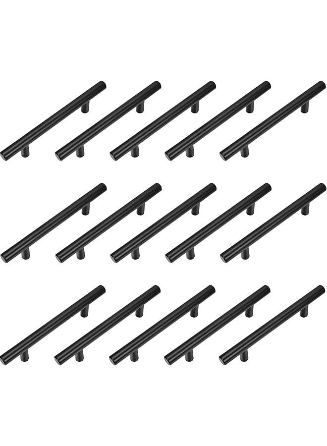 promass 15 Pack Cabinet Pulls Matt Black Stainless Steel T Bar Pull Handles for Kitchen Cabinet Cupboard Drawer Door Handle Pull Knobs (Overall Length 6", Hole Center 3-3/4") - Image 1