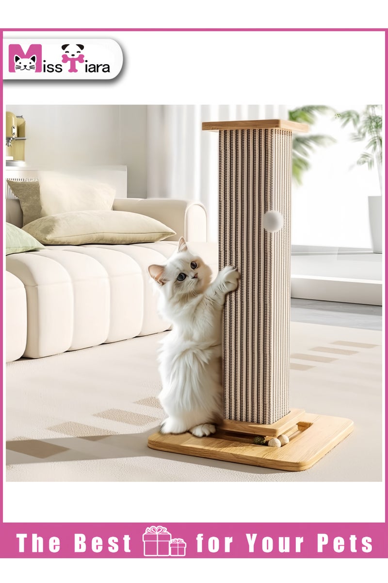 MissTiara Sisal cat scratching board, vertical cat scratching post, wear-resistant and no chipping, natural sisal, scratch-resistant and wear-resistant, widened solid wood base, stable and no shaking, with a rotating cat ball at the bottom, happy to sharpen the claws, protect the furniture, 65*31.6*11.5cm - Image 1