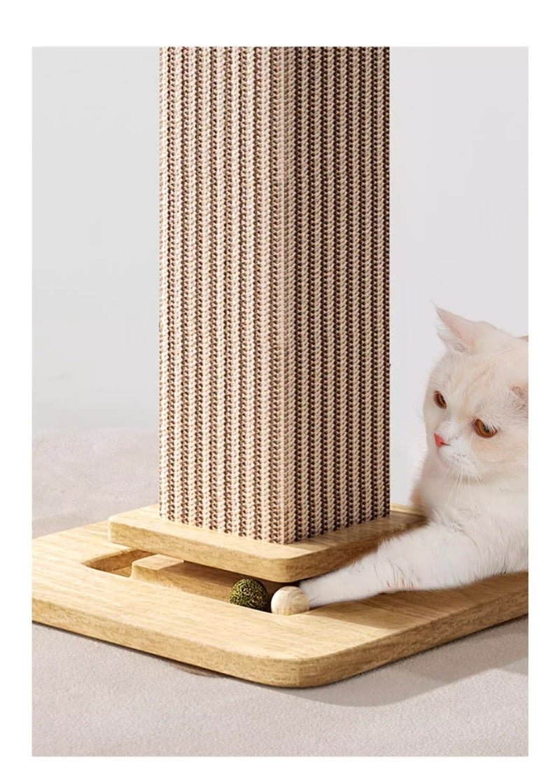 MissTiara Sisal cat scratching board, vertical cat scratching post, wear-resistant and no chipping, natural sisal, scratch-resistant and wear-resistant, widened solid wood base, stable and no shaking, with a rotating cat ball at the bottom, happy to sharpen the claws, protect the furniture, 65*31.6*11.5cm - Image 2