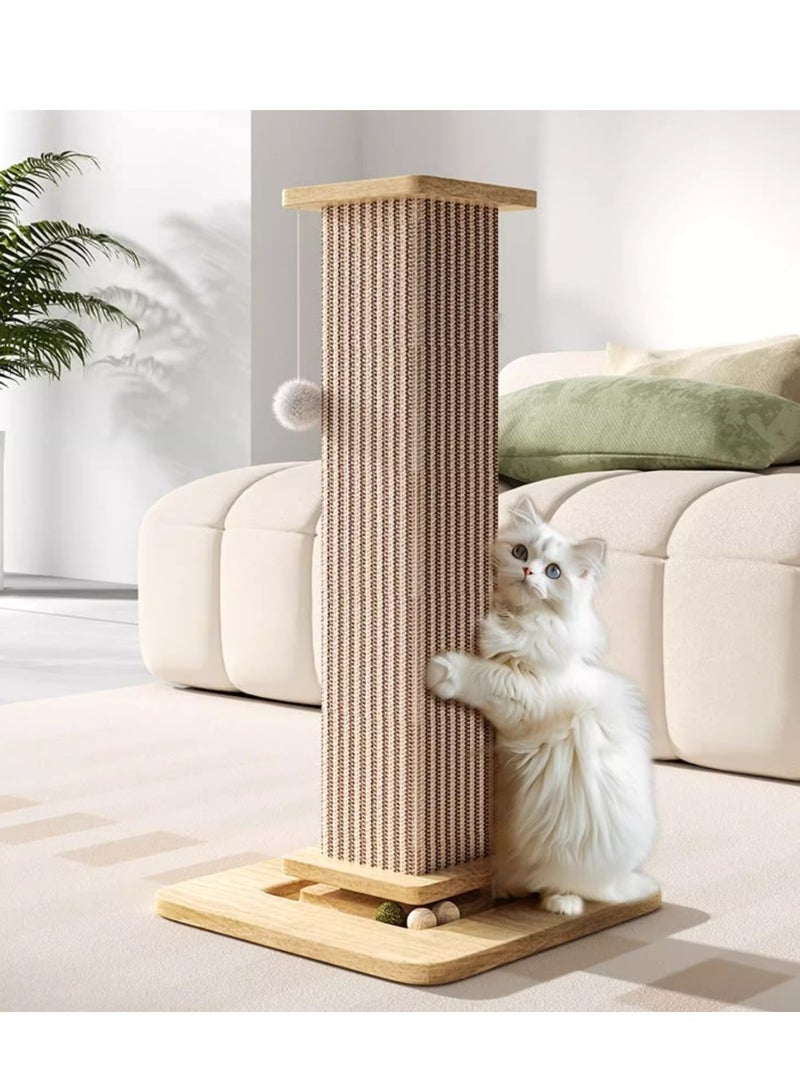 MissTiara Sisal cat scratching board, vertical cat scratching post, wear-resistant and no chipping, natural sisal, scratch-resistant and wear-resistant, widened solid wood base, stable and no shaking, with a rotating cat ball at the bottom, happy to sharpen the claws, protect the furniture, 65*31.6*11.5cm - Image 3