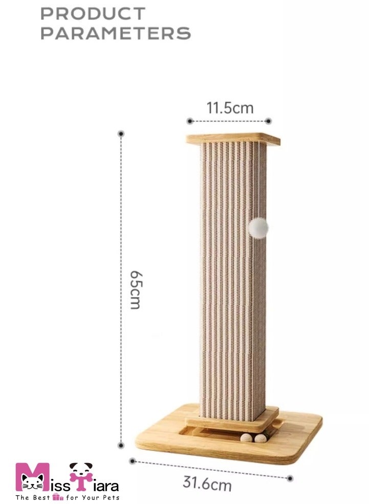 MissTiara Sisal cat scratching board, vertical cat scratching post, wear-resistant and no chipping, natural sisal, scratch-resistant and wear-resistant, widened solid wood base, stable and no shaking, with a rotating cat ball at the bottom, happy to sharpen the claws, protect the furniture, 65*31.6*11.5cm - Image 5