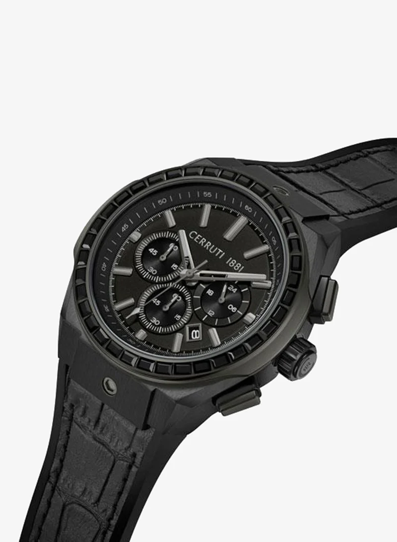 CERRUTI 1881 Ruscello Men's 48mm Chronograph Watch with Black Dial & Black Baguette Crystals