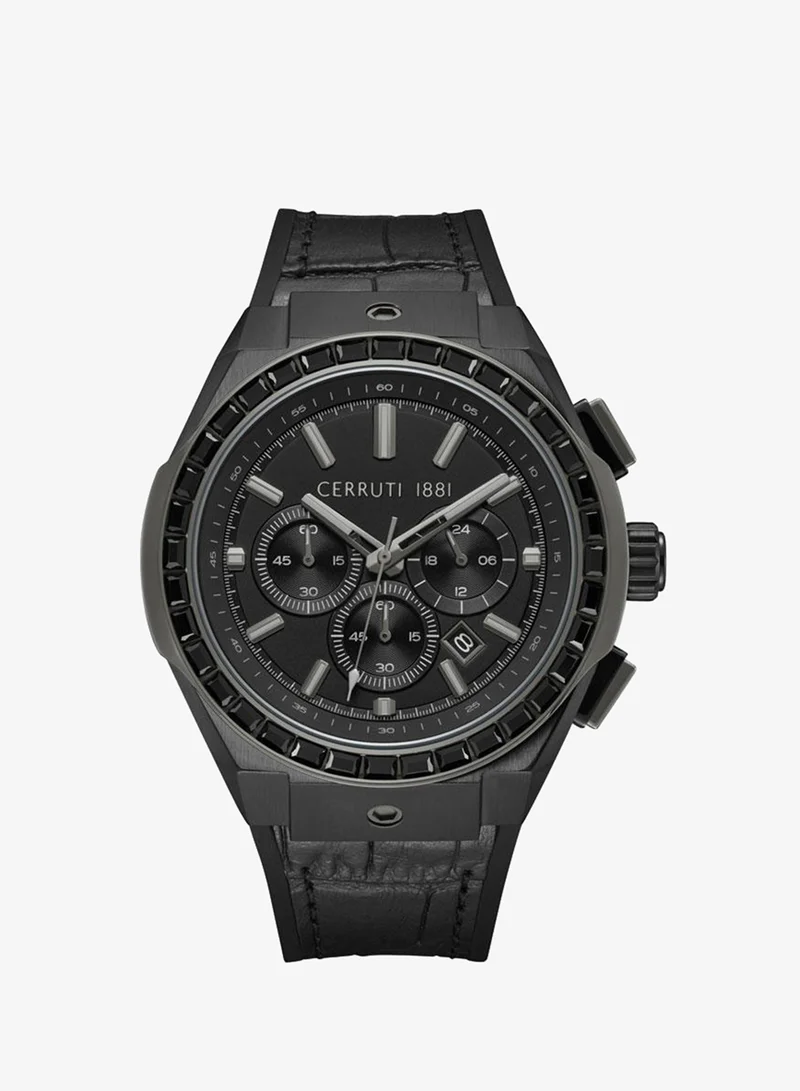 CERRUTI 1881 Ruscello Men's 48mm Chronograph Watch with Black Dial & Black Baguette Crystals