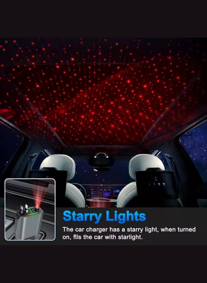 120 W 4‑in‑1 Retractable LED Starry Sky Car Charger with USB‑A & USB‑C Cables, PD Fast Charging, Multi‑Protection (Over‑Current/Voltage/Temp/Short‑Circuit) - Image 2