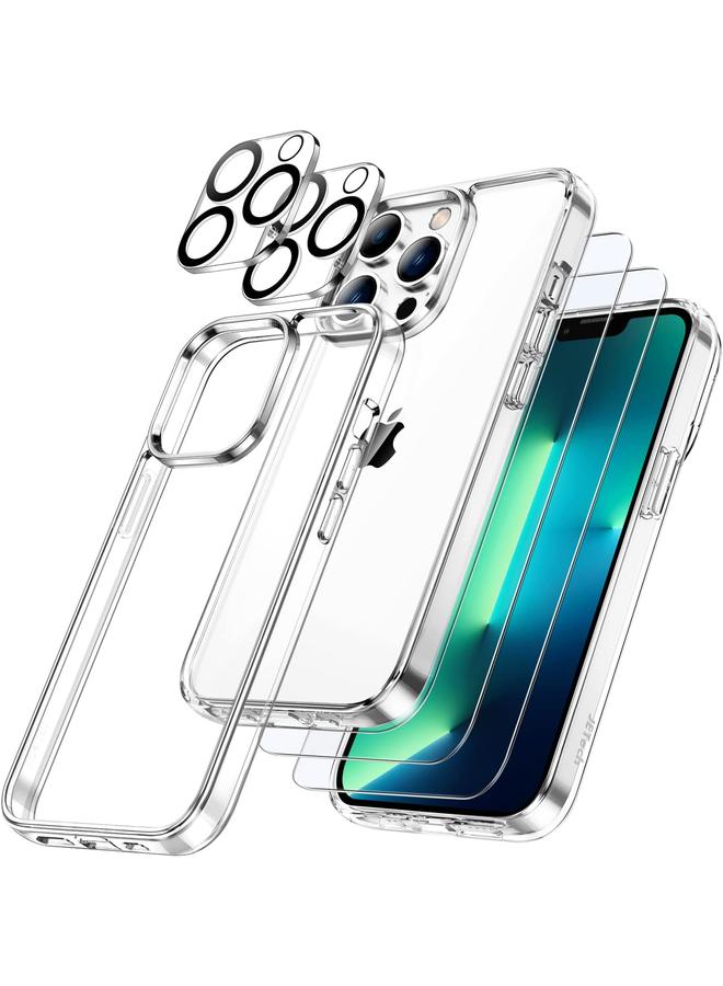 جي تيك جراب 5 في 1 لهاتف Iphone 13 Pro مقاس 6.1 بوصة مع قطعتين من واقي الشاشة وقطعتين من واقي عدسة الكاميرا غير قابل للاصفرار وغطاء كامل من الزجاج المقوى المقاوم للصدمات لهاتف شفاف - Image 1