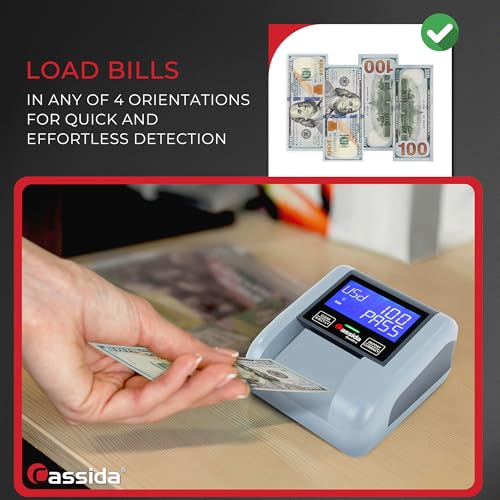 Cassida Quattro Fast Automatic Currency Counterfeit Detector with Advanced Sensors (UV,MG,IR,MT,Thickness,Size) - All-Orientation Feeding - Rechargeable Battery - 3.5" Value (Pass/Fail + UV/MG) - Image 5