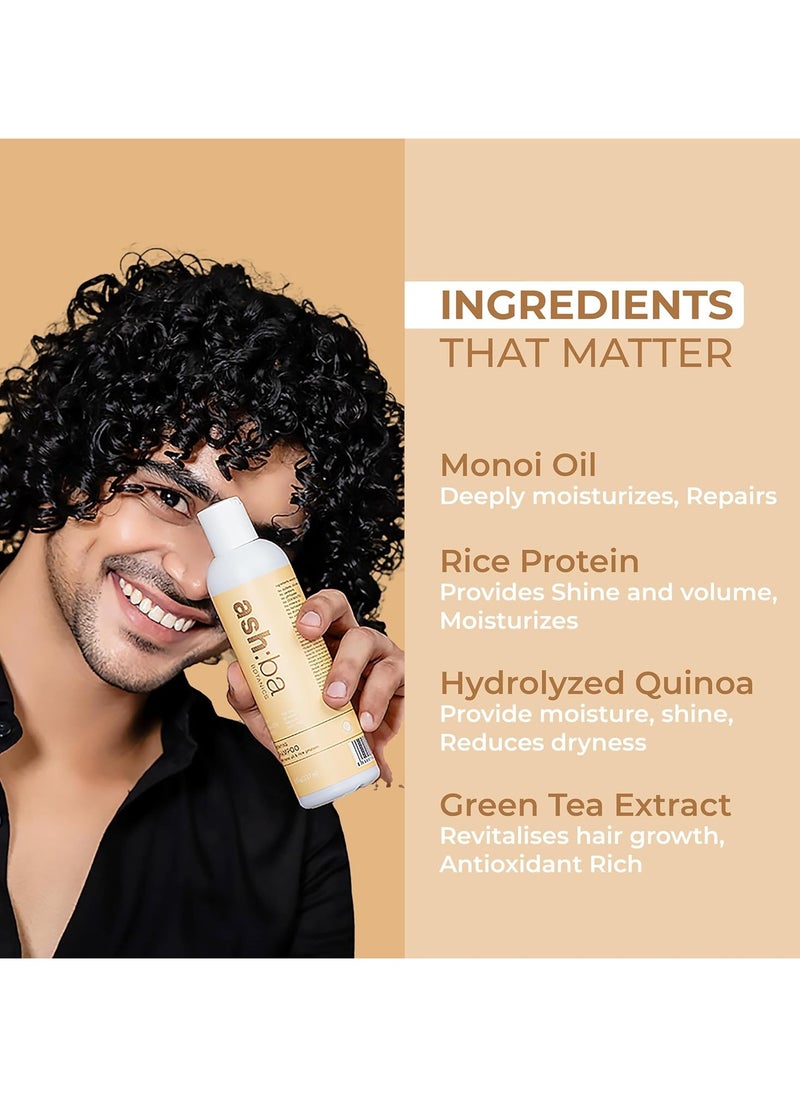 Ashba Botanics Hydrating Shampoo Straight,Wavy,Curly & Coily Hair|Curly Hair Shampoo Men & Women|Monoi Oil,Macadamia Oil,Green Tea Extract & Rice Protein|Hydrates,Balances Oil (Pack Of 1,237Ml)  - Image 3