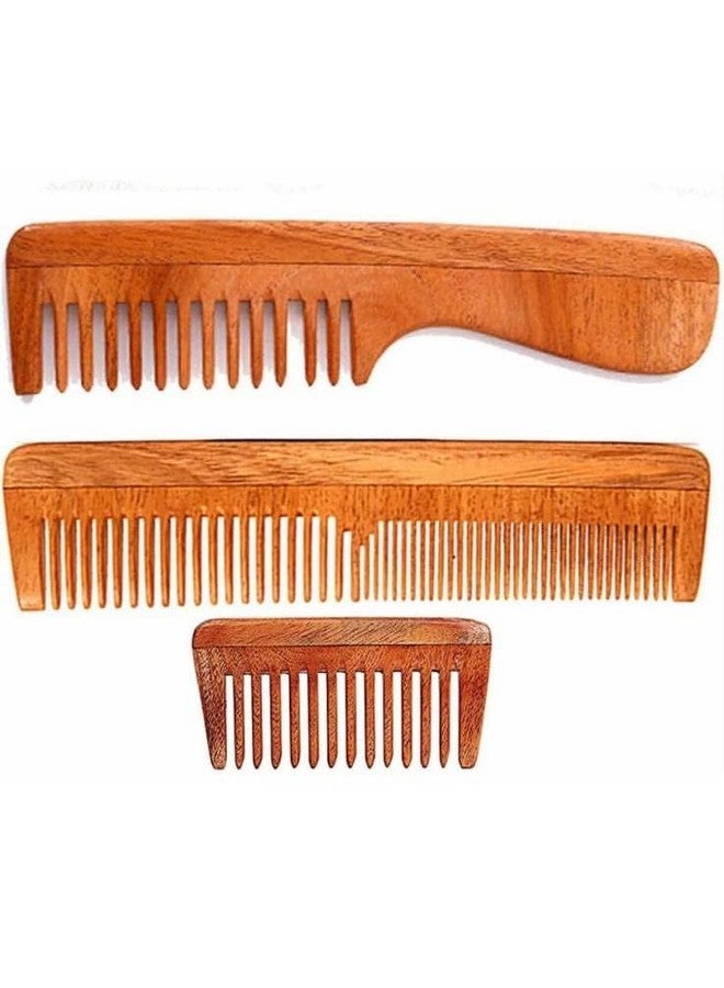 WITSOUL Neem Wood Comb Anti-Dandruff Comb For Men And Women Brown (SET OF 3) - Image 2