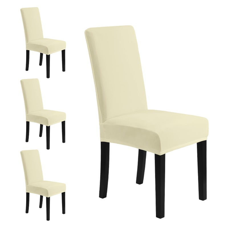MOSAYT Velvet Dining Chair Covers Set of 4 - Stretch Slipcovers with Thick Removable Fabric for Parsons Chairs, Washable Seat Protectors for Kitchen, Banquet & Home Decor, Beige - Image 1