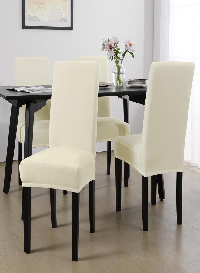 MOSAYT Velvet Dining Chair Covers Set of 4 - Stretch Slipcovers with Thick Removable Fabric for Parsons Chairs, Washable Seat Protectors for Kitchen, Banquet & Home Decor, Beige - Image 2