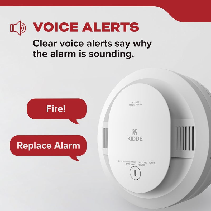 Kidde Hardwired Smoke Detector for Home, 10-Year Battery Backup, Interconnectable, Voice Alerts, 3-Pack - Image 3