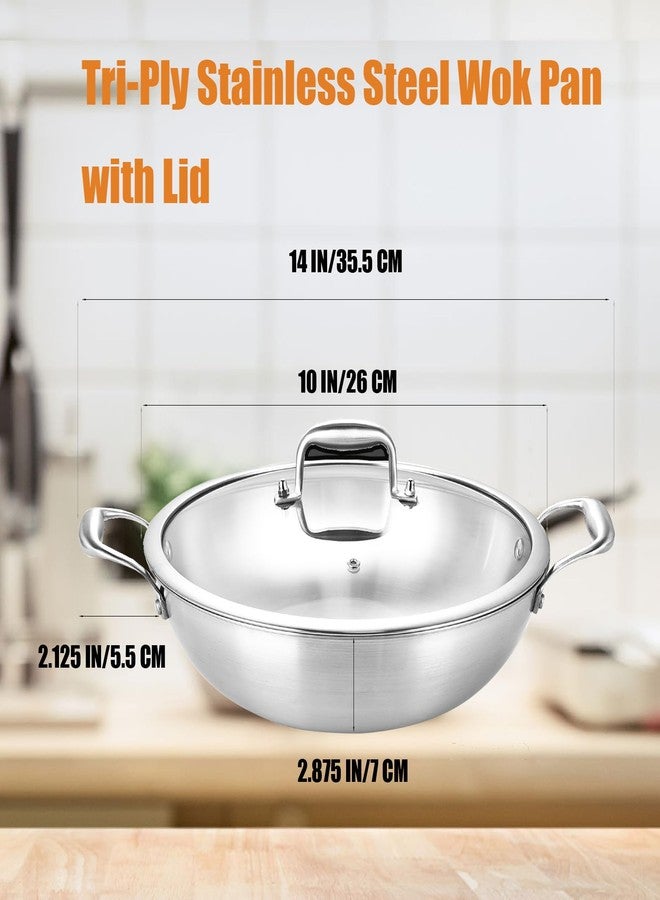 Inqibee 10-Inch Tri-Ply Stainless Steel Wok Pan with Lid,Small Stir Frying Pan,Jumbo Cooker,Induction Cooking Pan,Dishwasher and Oven Safe. - Image 3