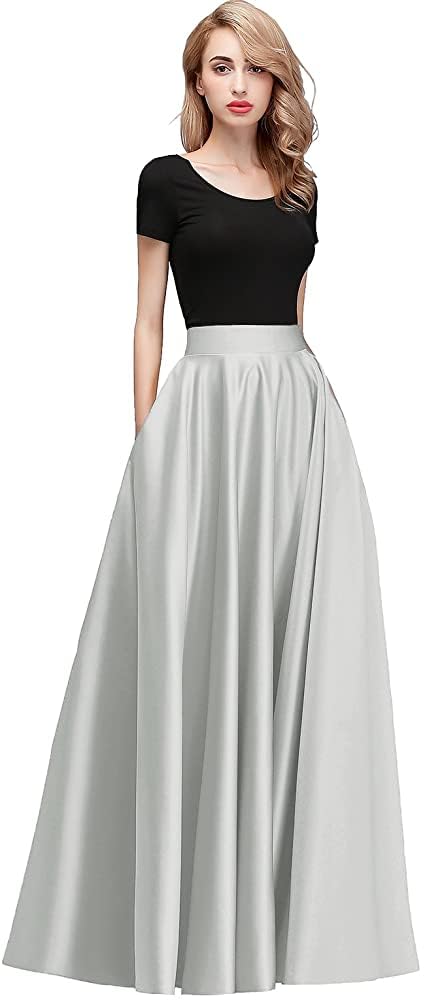 JANAK Maxi Skirt for Women, Soft Silk Fabric, Adjustable Waist, Flared Pattern (White) - Image 2