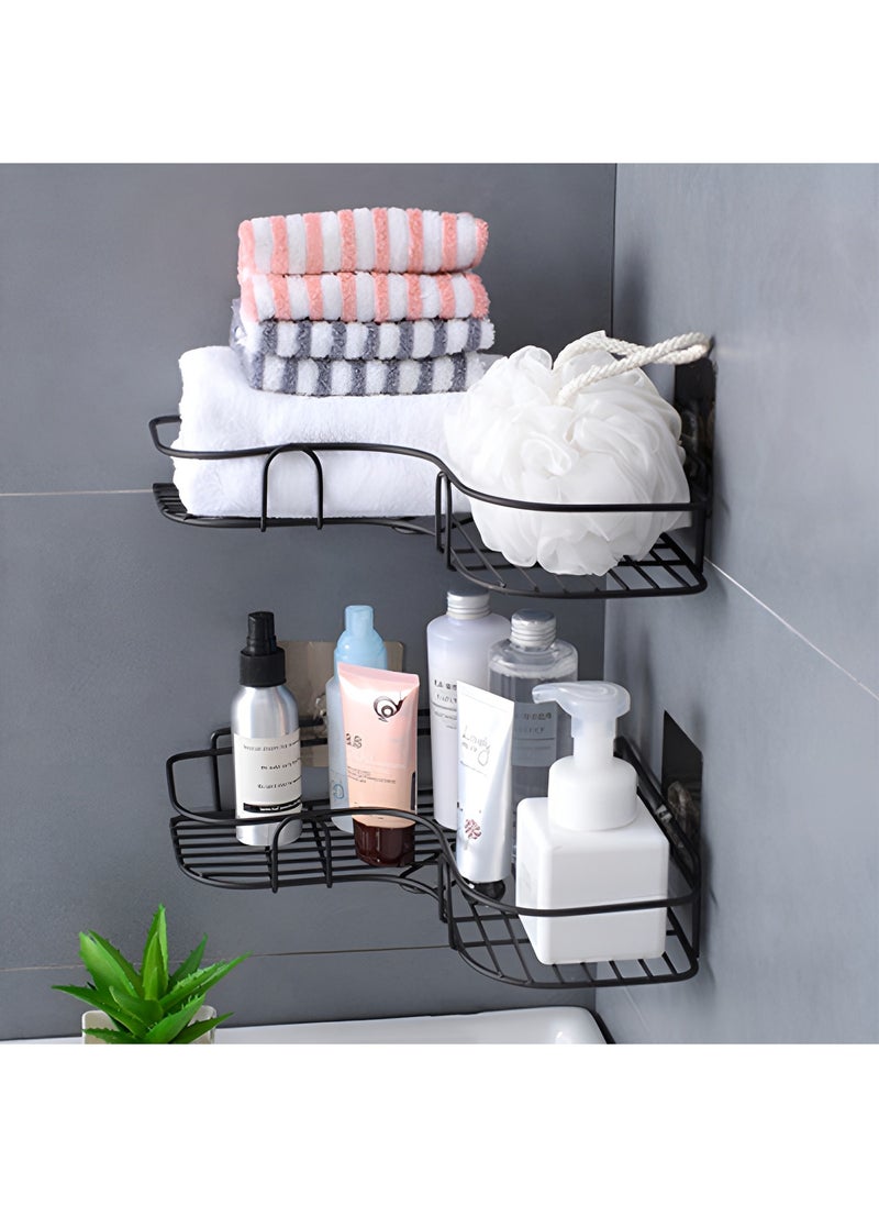 BestStore - 2-Pack Corner Shower Caddy Shelves – Self-Adhesive, No-Drill, Rustproof Wall-Mounted Storage Organizer for Bathroom and Kitchen with 4 Strong Adhesive Stickers, Black - Image 1