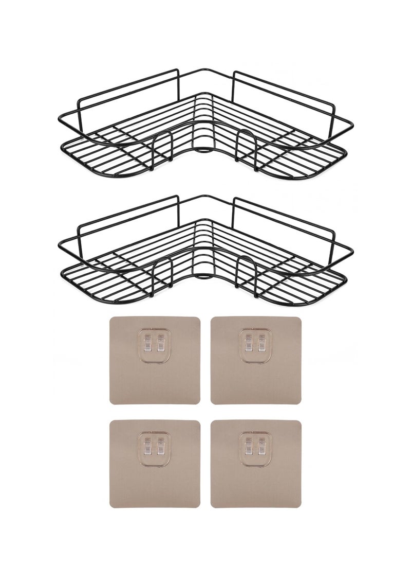 BestStore - 2-Pack Corner Shower Caddy Shelves – Self-Adhesive, No-Drill, Rustproof Wall-Mounted Storage Organizer for Bathroom and Kitchen with 4 Strong Adhesive Stickers, Black - Image 1