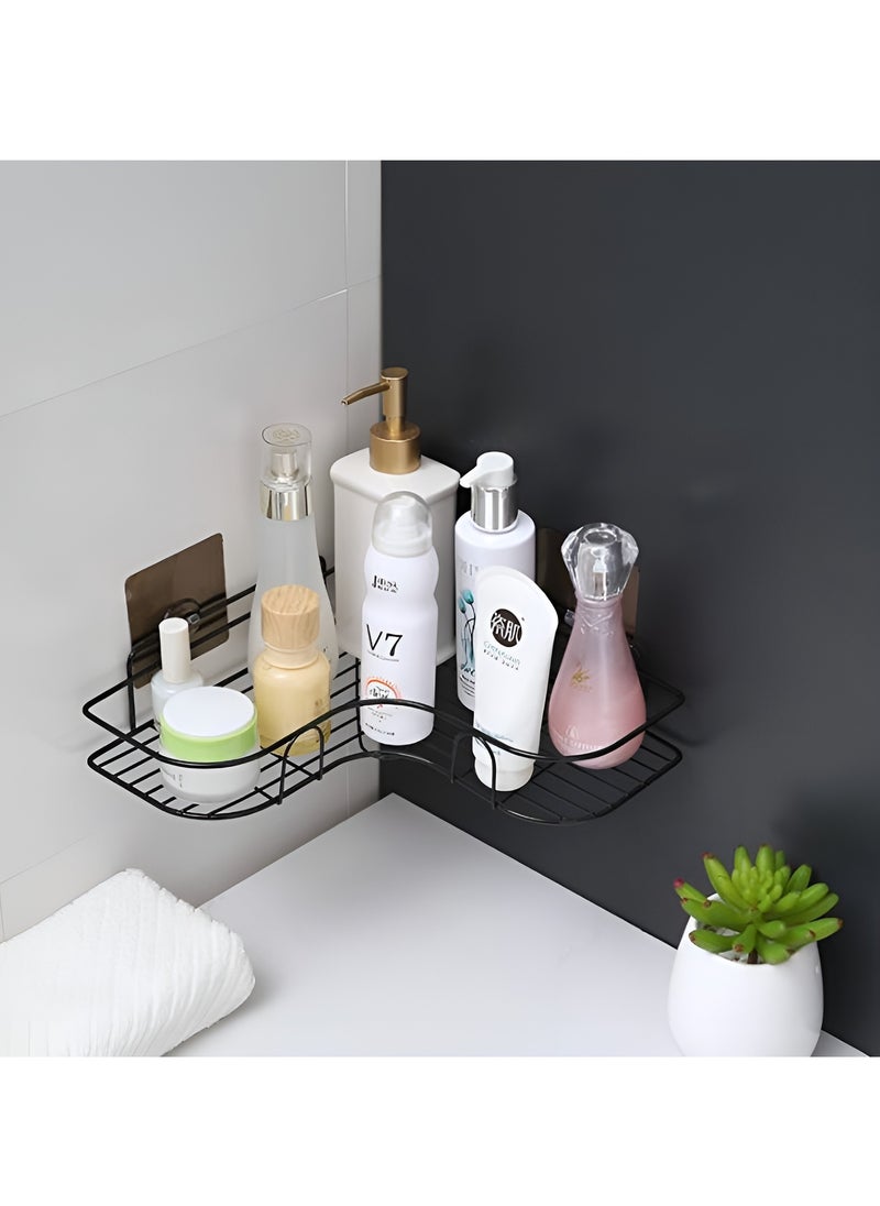 BestStore - 2-Pack Corner Shower Caddy Shelves – Self-Adhesive, No-Drill, Rustproof Wall-Mounted Storage Organizer for Bathroom and Kitchen with 4 Strong Adhesive Stickers, Black - Image 1