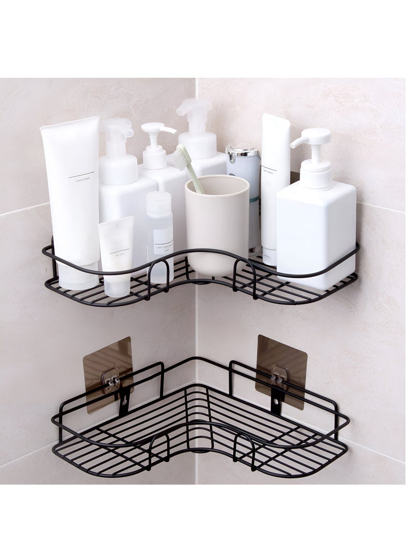 BestStore - 2-Pack Corner Shower Caddy Shelves – Self-Adhesive, No-Drill, Rustproof Wall-Mounted Storage Organizer for Bathroom and Kitchen with 4 Strong Adhesive Stickers, Black - Image 1