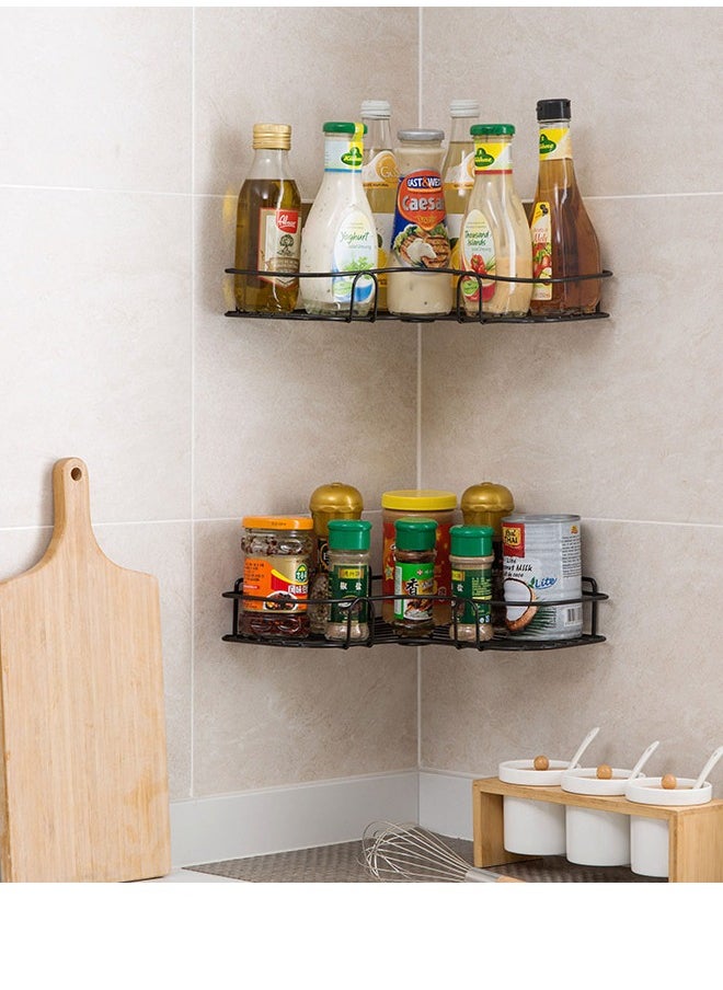 BestStore - 2-Pack Corner Shower Caddy Shelves – Self-Adhesive, No-Drill, Rustproof Wall-Mounted Storage Organizer for Bathroom and Kitchen with 4 Strong Adhesive Stickers, Black - Image 1