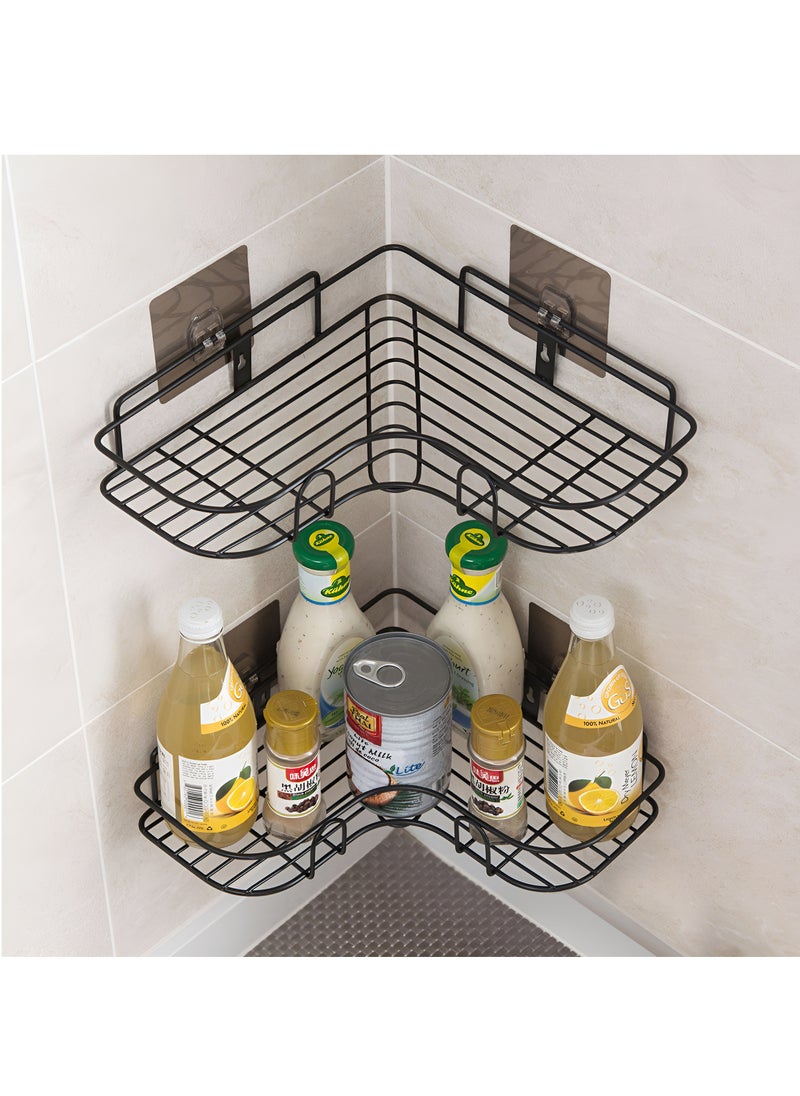 BestStore - 2-Pack Corner Shower Caddy Shelves – Self-Adhesive, No-Drill, Rustproof Wall-Mounted Storage Organizer for Bathroom and Kitchen with 4 Strong Adhesive Stickers, Black - Image 1