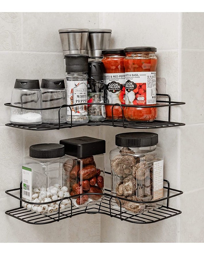 BestStore - 2-Pack Corner Shower Caddy Shelves – Self-Adhesive, No-Drill, Rustproof Wall-Mounted Storage Organizer for Bathroom and Kitchen with 4 Strong Adhesive Stickers, Black - Image 1