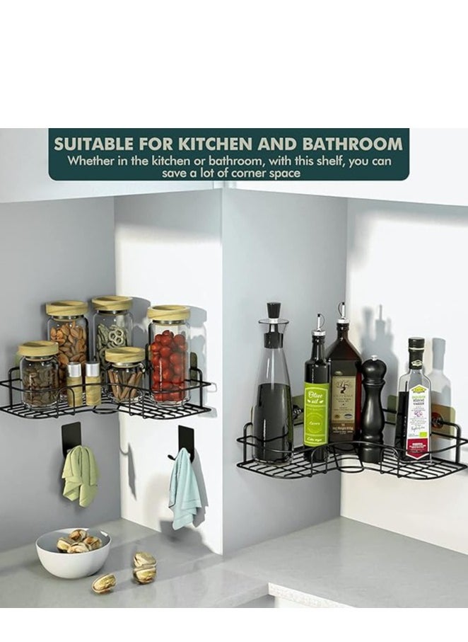 BestStore - 2-Pack Corner Shower Caddy Shelves – Self-Adhesive, No-Drill, Rustproof Wall-Mounted Storage Organizer for Bathroom and Kitchen with 4 Strong Adhesive Stickers, Black - Image 1