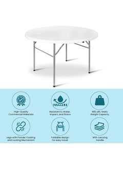 MOMENT 1.5M 5 Ft Round Folding Card Table, Indoor Outdoor Portable Plastic Kitchen Or Camping Picnic Party Wedding Event Table, White  - Image 4
