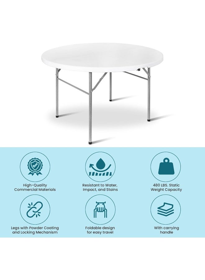 MOMENT 1.5M 5 Ft Round Folding Card Table, Indoor Outdoor Portable Plastic Kitchen Or Camping Picnic Party Wedding Event Table, White  - Image 4