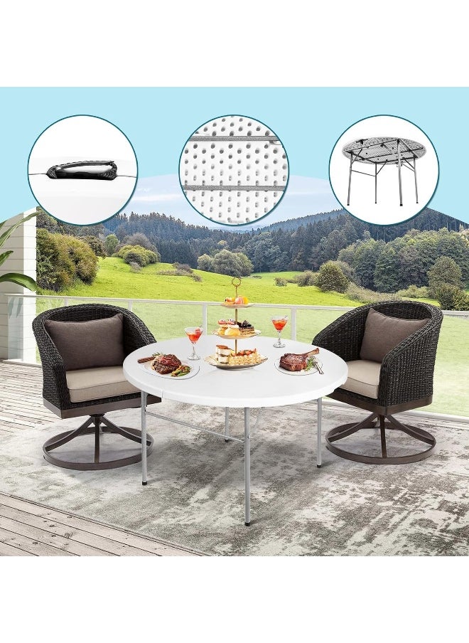 MOMENT 1.5M 5 Ft Round Folding Card Table, Indoor Outdoor Portable Plastic Kitchen Or Camping Picnic Party Wedding Event Table, White  - Image 3