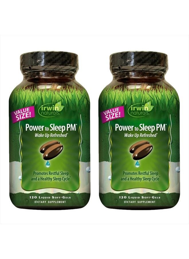 Irwin Naturals Power to Sleep PM - 120 Liquid Soft-Gels, Pack of 2 - with Melatonin, GABA, Ashwagandha, Valerian Root & L-Theanine - 120 Total Servings  - Image 1