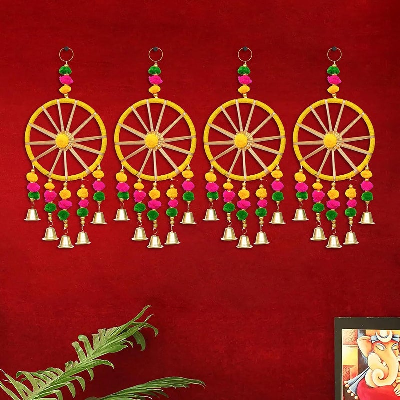 Webelkart Premium Rajasthani Door Hanging Set of 4 Diwali Decoration |Wall Hanging for Home Decoration| Pom Pom Hanging Wall Decor |Temple Decor Wall Hanging |Pooja Decor Hanging (13" Inches) - Image 1