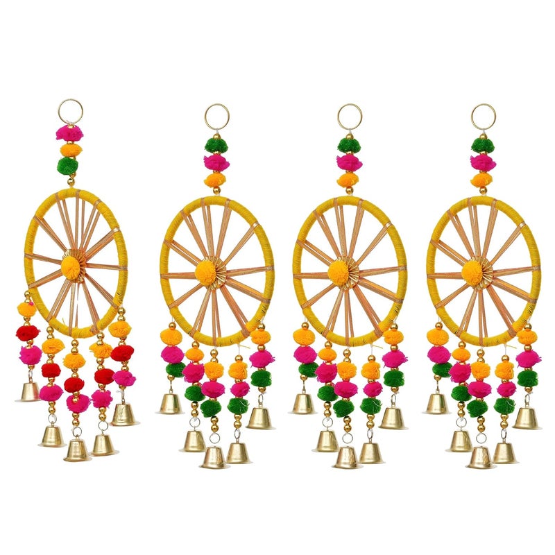 Webelkart Premium Rajasthani Door Hanging Set of 4 Diwali Decoration |Wall Hanging for Home Decoration| Pom Pom Hanging Wall Decor |Temple Decor Wall Hanging |Pooja Decor Hanging (13" Inches) - Image 2