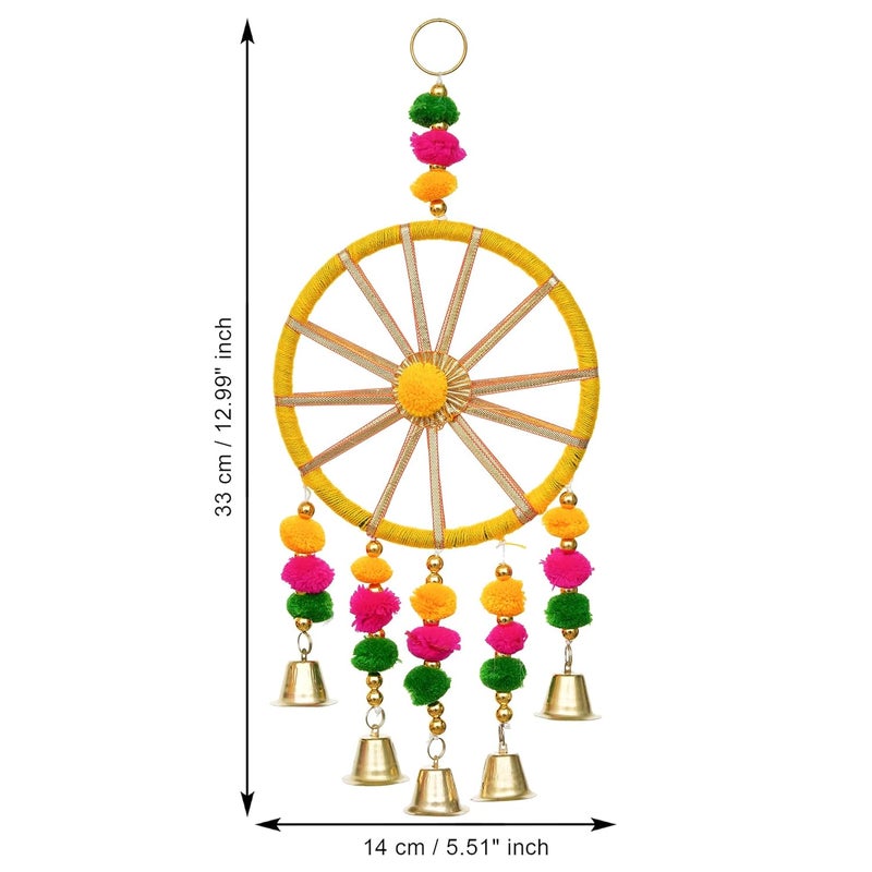Webelkart Premium Rajasthani Door Hanging Set of 4 Diwali Decoration |Wall Hanging for Home Decoration| Pom Pom Hanging Wall Decor |Temple Decor Wall Hanging |Pooja Decor Hanging (13" Inches) - Image 3