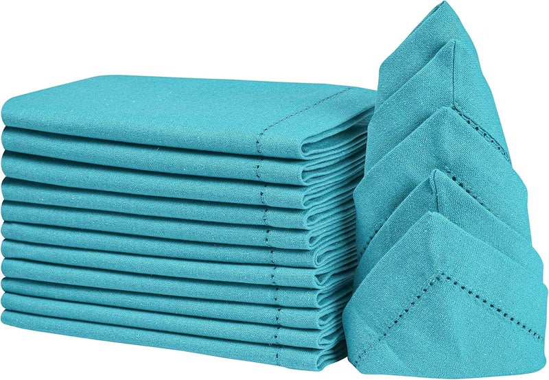 Goroly Home Cloth Dinner Napkin Cloth Napkin Set of 12 Hemstitch Cloth Napkin for Christmas Napkin Cloth Washable Cotton Dinner Napkins Fall Cloth Napkins Everyday Napkins Mitered Corner  18x18 Inch  Teal - Image 1