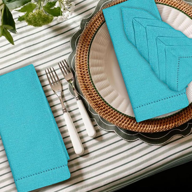Goroly Home Cloth Dinner Napkin Cloth Napkin Set of 12 Hemstitch Cloth Napkin for Christmas Napkin Cloth Washable Cotton Dinner Napkins Fall Cloth Napkins Everyday Napkins Mitered Corner  18x18 Inch  Teal - Image 3