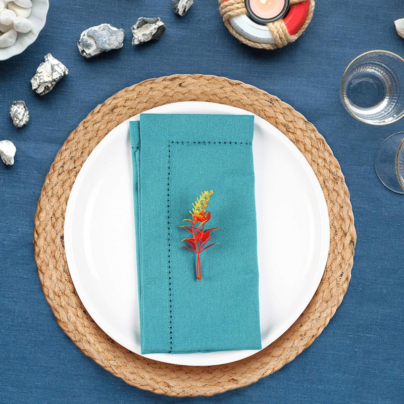 Goroly Home Cloth Dinner Napkin Cloth Napkin Set of 12 Hemstitch Cloth Napkin for Christmas Napkin Cloth Washable Cotton Dinner Napkins Fall Cloth Napkins Everyday Napkins Mitered Corner  18x18 Inch  Teal - Image 5